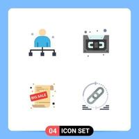 paquete de 4 iconos planos modernos, signos y símbolos para medios de impresión web, como jefe, director de gran venta, venta de casetes, publicidad, elementos de diseño vectorial editables vector