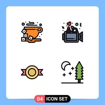 Mobile Interface Filledline Flat Color Set of 4 Pictograms of break logo bean video nature Editable Vector Design Elements