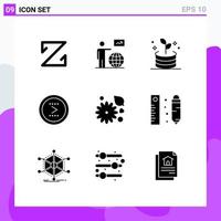 User Interface Pack of 9 Basic Solid Glyphs of flower next go interface arrow Editable Vector Design Elements