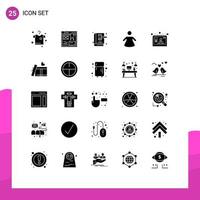 Pack of 25 Modern Solid Glyphs Signs and Symbols for Web Print Media such as layout website book interface people Editable Vector Design Elements