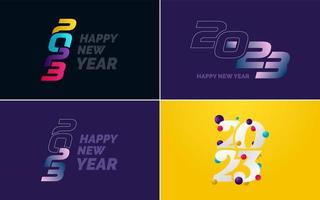 conjunto de diseño de logotipo 2023 feliz año nuevo. Plantilla de diseño de número 2023. decoración navideña 2023 símbolos de feliz año nuevo. diseño moderno de navidad para banner. red social. portada y calendario vector