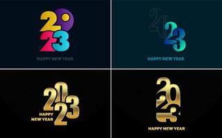 gran conjunto 2023 feliz año nuevo diseño de texto de logotipo negro. Plantilla de diseño de 20 23 números. colección de símbolos de 2023 feliz año nuevo vector