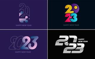 conjunto de diseño de logotipo 2023 feliz año nuevo. Plantilla de diseño de número 2023. decoración navideña 2023 símbolos de feliz año nuevo. diseño moderno de navidad para banner. red social. portada y calendario vector