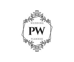 PW Initials letter Wedding monogram logos collection, hand drawn modern minimalistic and floral templates for Invitation cards, Save the Date, elegant identity for restaurant, boutique, cafe in vector