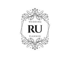 RU Initials letter Wedding monogram logos collection, hand drawn modern minimalistic and floral templates for Invitation cards, Save the Date, elegant identity for restaurant, boutique, cafe in vector