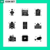 Pack of 9 Solid Style Icon Set Glyph Symbols for print Creative Signs Isolated on White Background 9 Icon Set Creative Black Icon vector background