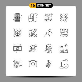 Group of 16 Modern Outlines Set for equality balance help user web Editable Vector Design Elements