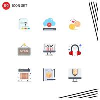 Pack of 9 Modern Flat Colors Signs and Symbols for Web Print Media such as hotel sign online open emoji Editable Vector Design Elements