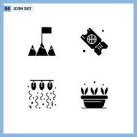 Solid Glyph Pack of 4 Universal Symbols of flag string sport lamp leaf Editable Vector Design Elements