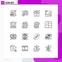 Set of 16 Modern UI Icons Symbols Signs for time clock gift copyrighted business Editable Vector Design Elements