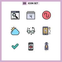 Universal Icon Symbols Group of 9 Modern Filledline Flat Colors of glasses sun school shinning cloud Editable Vector Design Elements