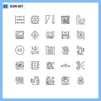 Set of 25 Modern UI Icons Symbols Signs for analysis bread sorting baguette interior Editable Vector Design Elements