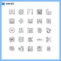 Set of 25 Modern UI Icons Symbols Signs for analysis bread sorting baguette interior Editable Vector Design Elements