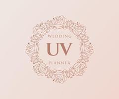 UV Initials letter Wedding monogram logos collection, hand drawn modern minimalistic and floral templates for Invitation cards, Save the Date, elegant identity for restaurant, boutique, cafe in vector