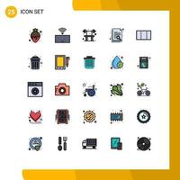 User Interface Pack of 25 Basic Filled line Flat Colors of dustbin layout exercise search paper Editable Vector Design Elements