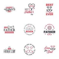 Fathers Day Lettering 9 Black and Pink Calligraphic Emblems Badges Set Isolated on Dark Blue Happy Fathers Day Best Dad Love You Dad Inscription Vector Design Elements For Greeting Card and Othe