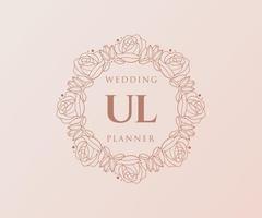 UL Initials letter Wedding monogram logos collection, hand drawn modern minimalistic and floral templates for Invitation cards, Save the Date, elegant identity for restaurant, boutique, cafe in vector