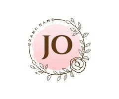 Initial JO feminine logo. Usable for Nature, Salon, Spa, Cosmetic and Beauty Logos. Flat Vector Logo Design Template Element.