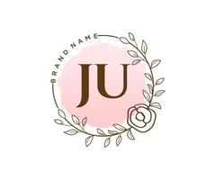 Initial JU feminine logo. Usable for Nature, Salon, Spa, Cosmetic and Beauty Logos. Flat Vector Logo Design Template Element.