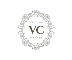 VC Initials letter Wedding monogram logos collection, hand drawn modern minimalistic and floral templates for Invitation cards, Save the Date, elegant identity for restaurant, boutique, cafe in vector