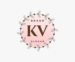 Initial KV feminine logo. Usable for Nature, Salon, Spa, Cosmetic and Beauty Logos. Flat Vector Logo Design Template Element.