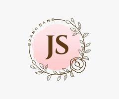 Initial JS feminine logo. Usable for Nature, Salon, Spa, Cosmetic and Beauty Logos. Flat Vector Logo Design Template Element.