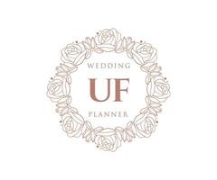 UF Initials letter Wedding monogram logos collection, hand drawn modern minimalistic and floral templates for Invitation cards, Save the Date, elegant identity for restaurant, boutique, cafe in vector