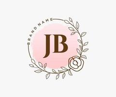 logotipo femenino jb inicial. utilizable para logotipos de naturaleza, salón, spa, cosmética y belleza. elemento de plantilla de diseño de logotipo de vector plano.