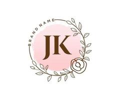 Initial JK feminine logo. Usable for Nature, Salon, Spa, Cosmetic and Beauty Logos. Flat Vector Logo Design Template Element.