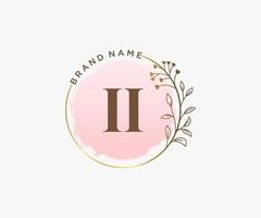 Initial II feminine logo. Usable for Nature, Salon, Spa, Cosmetic and Beauty Logos. Flat Vector Logo Design Template Element.