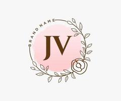 logotipo femenino jv inicial. utilizable para logotipos de naturaleza, salón, spa, cosmética y belleza. elemento de plantilla de diseño de logotipo de vector plano.