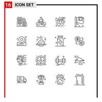 16 signos de contorno universal símbolos de señal de alerta elementos de diseño de vector editables de bandera de hoja de ciclismo