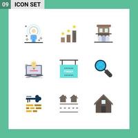 Pictogram Set of 9 Simple Flat Colors of bulb solution positions laptop property Editable Vector Design Elements