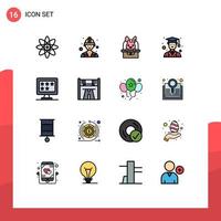 Pack of 16 creative Flat Color Filled Lines of checkpoint rate easter monitor male Editable Creative Vector Design Elements