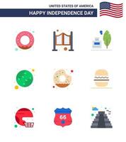 9 Flat Signs for USA Independence Day yummy donut feather united baseball Editable USA Day Vector Design Elements