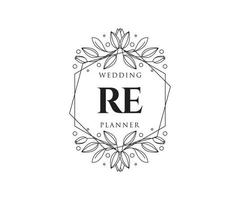 RE Initials letter Wedding monogram logos collection, hand drawn modern minimalistic and floral templates for Invitation cards, Save the Date, elegant identity for restaurant, boutique, cafe in vector