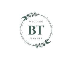 BT Initials letter Wedding monogram logos collection, hand drawn modern minimalistic and floral templates for Invitation cards, Save the Date, elegant identity for restaurant, boutique, cafe in vector
