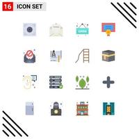 16 Universal Flat Colors Set for Web and Mobile Applications virus email open diploma certificate Editable Pack of Creative Vector Design Elements