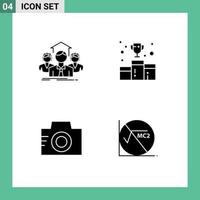 Group of 4 Solid Glyphs Signs and Symbols for team number group awards image Editable Vector Design Elements