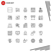 Set of 25 Modern UI Icons Symbols Signs for online internet wedding gaming home page Editable Vector Design Elements