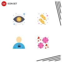 Modern Set of 4 Flat Icons Pictograph of eye body money feather locked Editable Vector Design Elements