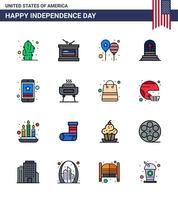 Happy Independence Day Pack of 16 Flat Filled Lines Signs and Symbols for cell gravestone balloons grave america flag Editable USA Day Vector Design Elements