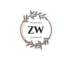 ZW Initials letter Wedding monogram logos collection, hand drawn modern minimalistic and floral templates for Invitation cards, Save the Date, elegant identity for restaurant, boutique, cafe in vector