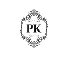 PK Initials letter Wedding monogram logos collection, hand drawn modern minimalistic and floral templates for Invitation cards, Save the Date, elegant identity for restaurant, boutique, cafe in vector