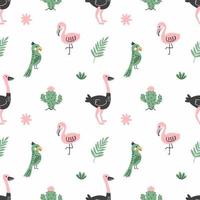 Ostrich, parrot and flamingo. African birds. Seamless pattern for sewing clothes and printing on fabric. Print with animals. vector