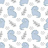 Cute seamless pattern with dinosaur. Endless wallpaper in the nursery. Tailoring and printing on fabric. Packing paper. vector