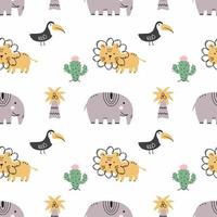 African birds and animals. Seamless pattern. Printing on fabric and wrapping paper. Background to nursery. vector