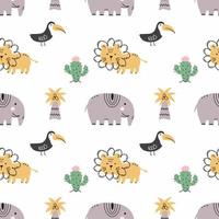 African birds and animals. Seamless pattern. Printing on fabric and wrapping paper. Background to nursery. vector