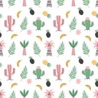 Cute pattern with African plants. Palm, cactus and coconut. Seamless background for printing on fabric. Packing paper. Print. vector