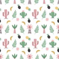 Cute pattern with African plants. Palm, cactus and coconut. Seamless background for printing on fabric. Packing paper. Print. vector